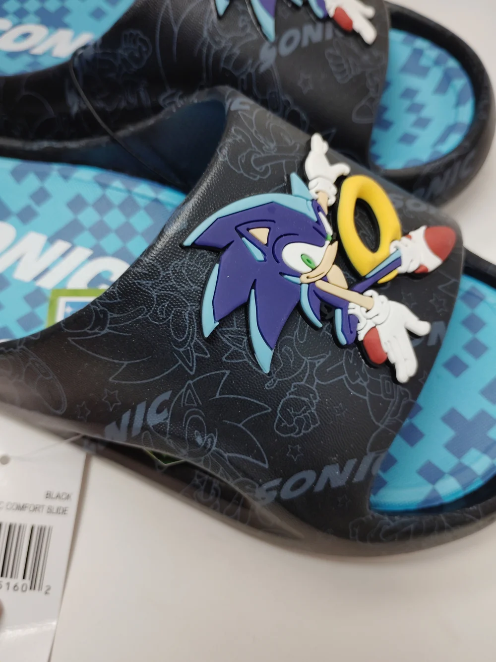 Sonic the Hedgehog Kids Slide Sandals in Blue and Black, Size 3